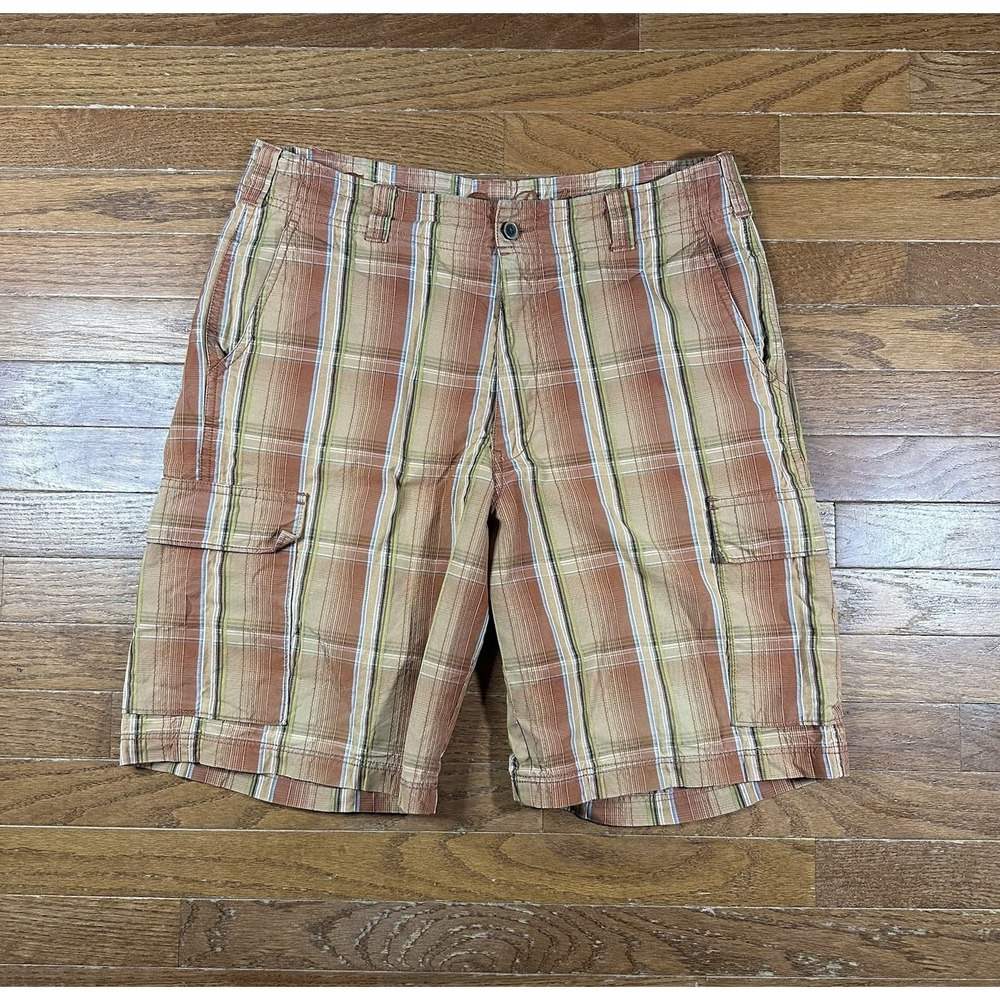 Tommy Bahama Shorts Mens 34 Orange Plaid Cargo Chino Silk Cotton Outdoors Golf